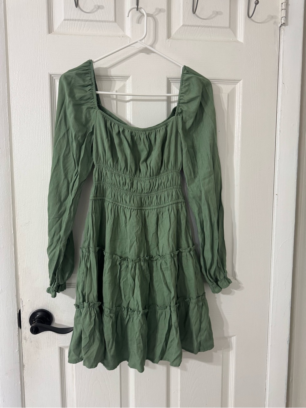 Trixxi Sage Green Long Sleeve Tiered Mini Dress